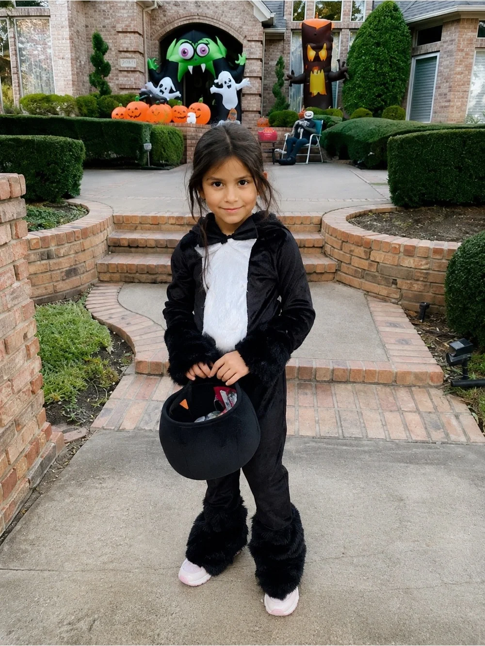 Spirit Kids Black Cat Costume Small Furry Velour Jumpsuit Tail Halloween size S